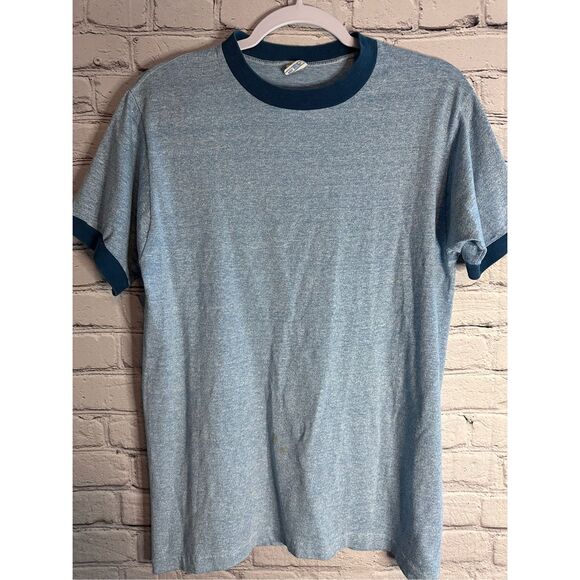 Vintage Towncraft Shirt Men’s Large Blue Ringer 50/50 60s 70s JCPenneys Two Tone - Picture 1 of 7